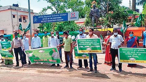 BJD workers staging demonstration in front of ADM office at Paradip I Express