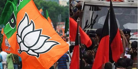 Flags of BJP and DMK used for representational purpose (Photos | PTI)