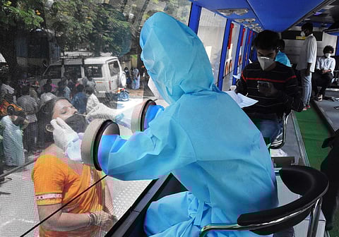A medical staff takes swab samples COVID-19 test (Photo| EPS/ Madhav K)