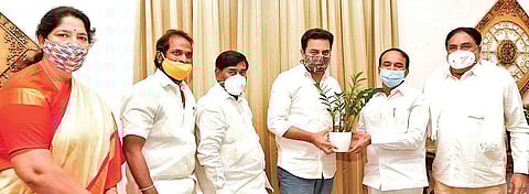 Ministers and political leaders wish TRS working president KT Rama Rao on his birthday, in Hyderabad on Friday