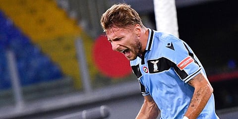 Lazio's Ciro Immobile celebrates scoring during a Serie A match. (Photo | AP)