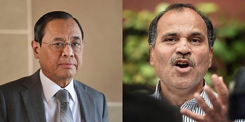 Former CJI Ranjan Gogoi (L) and Congress MP Adhir Ranjan Chowdhury (Photo | PTI)