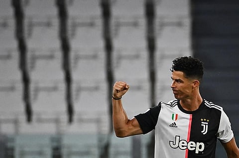Juventus' Portuguese forward Cristiano Ronaldo celebrates after scoring a goal during the Italian Serie A football match between Juventus and Lazio. (Photo | AFP)