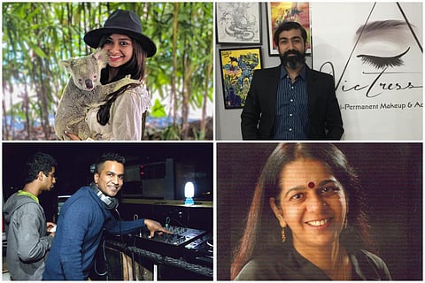 (From Clockwise right) Nikhil Bhanushali, Rajani Pandit, Anjan N and Sharanya Iyer. (photo| Facebook and Special arrangement)