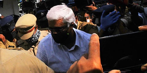 Former IT secretary M Sivashankar arrives at NIA office in Kochi as part of interrogation in the case related to smuggling of gold using diplomatic channel. (Photo| A Sanesh, EPS)