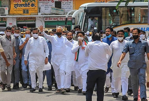 As the impasse over calling a session deepened, Chief Minister Ashok Gehlot held a 15-minute meeting Mishra at the Raj Bhawan. (Photo | PTI)