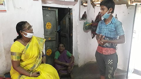 Mahalakshmi teacher visits the house of one of her students. (Photo | Express)