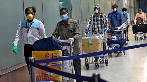 Indian citizens evacuated as part of the Vande Bharat Mission arrive at the Anna International Airport in Chennai. (Photo | Special Arrangement)