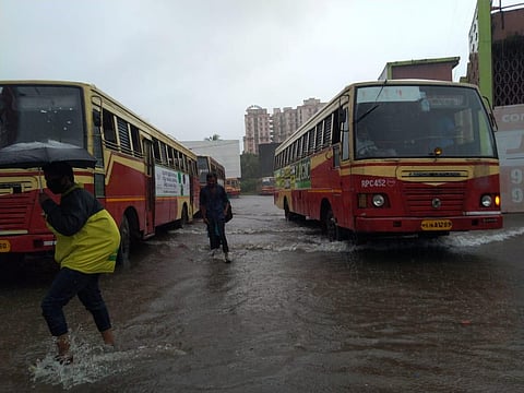 KSTRC bus stand flooded with rain water in Kochi. (Photo | A Sanesh, EPS)