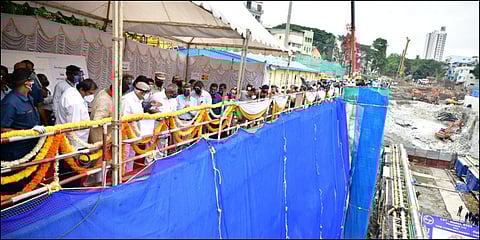 Karnataka CM BS Yediyurappa inaugrates the tunneling work of 'Namma Metro Phase-II' in Bengaluru. (Photo| Twitter)
