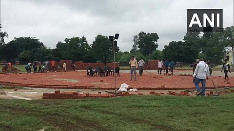 Three helipads are being constructed in Ayodhya ahead of Bhoomi Poojan. (Photo | ANI/Twitter)