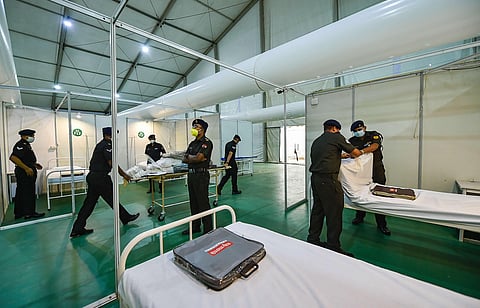 A COVID care facility being given final touches at the Defence Accounts office near IGI Airport in New Delhi Sunday July 5 2020. (Photo | PTI)