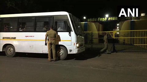 The five accused in the Sathankulam custodial death case being transported to Madurai central prison. (Photo | ANI, Twitter)