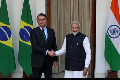 Prime Minister Narendra Modi shakes hand with Brazilian President Jair Messias Bolsonaro. (File Photo |Shekhar Yadav, EPS)