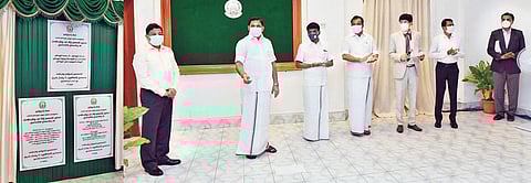 CM Palaniswami laying the foundation for Government Ariyalur Medical College through video conferencing on Tuesday