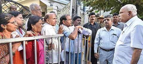 Chief Minister BS Yediyurappa meeting members of the public at Dhavalagiri his residence in Bengaluru | EXPRESS