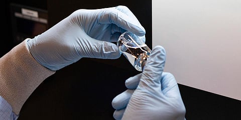 A vial of the investigational drug remdesivir is visually inspected at a Gilead Sciences manufacturing site in US. (File photo| AP)