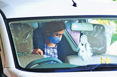 Soumya, wife of Swapna’s associate Sandeep, arrives at office of the Commissioner of Customs (Preventive) in Kochi on Wednesday | Express