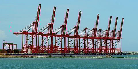 Gantry cranes lined up at the new Chinese-majority owned Colombo International Container Terminal (CICT) in Colombo. (File photo| AFP)