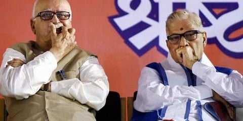 Senior BJP leaders L K Advani and Murli Manohar Joshi. (File photo by PTI)