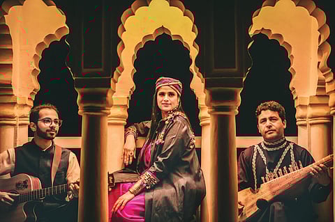 'Sound of Kashmir' singer-songwriter Aabha Hanjura (centre) with accompanying musicians