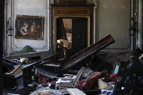 A painting hangs on the wall of a heavily damaged room in the Sursock Palace after the explosion in the seaport of Beirut, Lebanon, Saturday, Aug. 8, 2020. (Photo | AP)