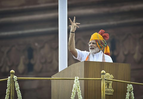 Prime Minister Narendra Modi addresses the nation from the ramparts of the historic Red Fort. (File Photo | PTI)