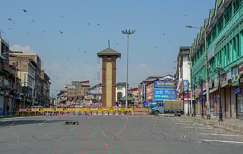 A deserted Lal Chowk in Srinagar. (Photo| PTI)