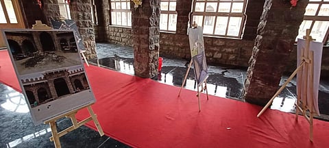 Water seeps through the ceiling of the new exhibition area at Moazzam Jahi market. (Photo EPS/ R V K Rao)