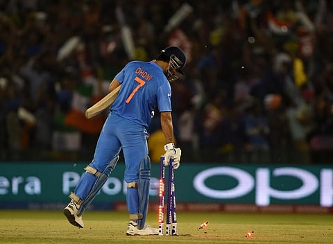Mahendra Singh Dhoni pulls up the stumps. (Photo | AFP)