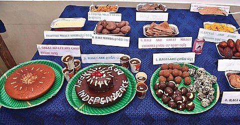 Dishes made of ragi on display during the launch of the project I Express
