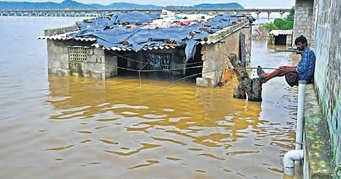 Meanwhile, civic commissioner V Prasanna Venkatesh conducted an inspection of low-lying areas. (Photo | EPS)