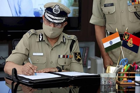 Outgoing Civil Aviation Security chief Rakesh Asthana takes charge as the new Director General of Border Security Force BSF in New Delhi Tuesday Aug. 18 2020. (Photo | PTI)