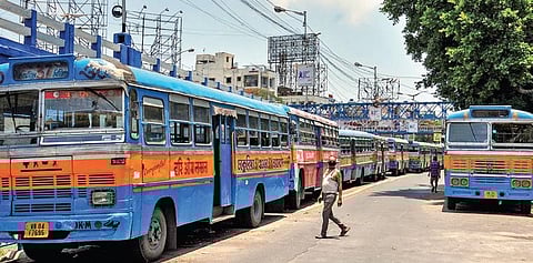Private buses parked at a stand in Kolkata. (Photo | PTI)