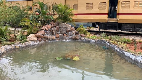 A pond with fountain at Banaswadi MEMU shed has given a facelift for employees and visitors.