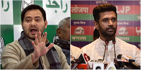 RJD leader Tejashwi Yadav (L) and LJP's Chirag Paswan (File photo| PTI)