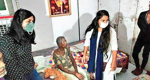 DCW chief Swati Maliwal (left) at the facility in Nihal Vihar area on Friday | EXPRESS