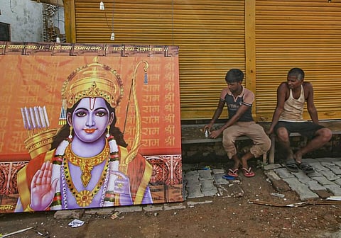 Preparations ahead of the ground-breaking ceremony for the construction of the Ram Temple in Ayodhya Saturday Aug. 1 2020. (Photo | PTI)