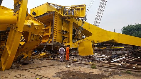The crane which collapsed at the Vizag shipyard