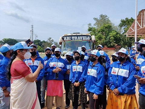 Heath Minister K K Shailaja with the COVID brigade. (Photo | Express)