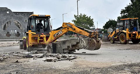 Repair works carried out at Koyambedu vegetable market in Chennai. (Photo | P Jawahar, EPS)