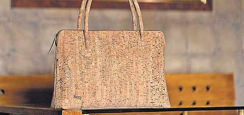 A handbag created from plant-based material.