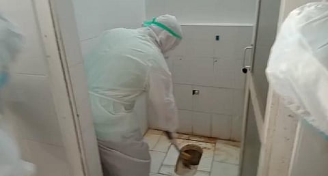 Puducherry health minister Malladi Krishna Rao cleaned a toilet in a COVID-19 ward on Saturday.