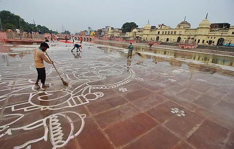 Ghats of river Saryu being decked up. (Photo | Express)