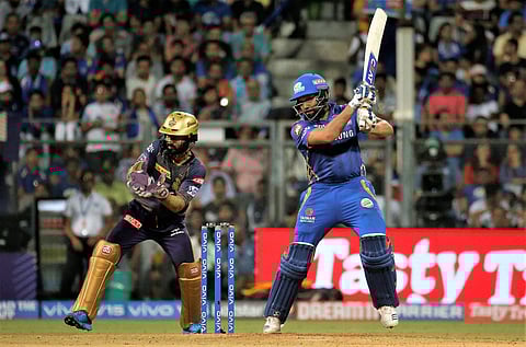 Rohit Sharma of Mumbai Indians bats during the VIVO IPL T20 cricket match between Mumbai Indians and Kolkata Knight Riders in Mumbai. (Photo | AP)