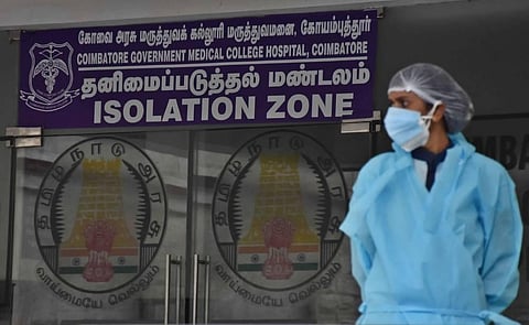 Health staff posed at isolation ward at the Coimbatore Medical College Hospital. (Photo | U Rakesh Kumar/EPS)