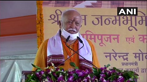 RSS chief Mohan Bhagwat at the ground breaking ceremony on Ram Temple in Ayodhya. (Photo | ANI)