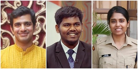 Katta Ravi Teja of Himayat Nagar (L), B Rahul of Narayanpet district and IPS-trainee Dhatri Reddy have topped the exams from Telangana. (photo| EPS)