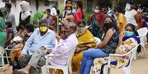 People maintain social distancing to get COVID-19 tests at a fever hospital in Hyderabad. (Photo| RVK Rao, EPS)