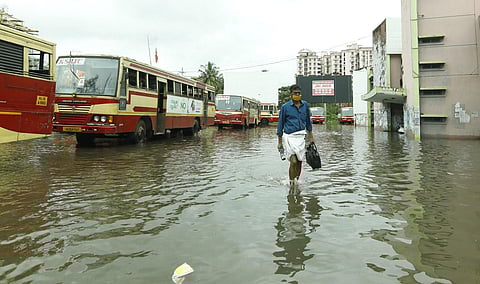 Flooded KSRTC bus station in Kochi. (Photo | Arun Angela, EPS